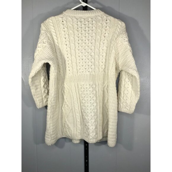Kilronan Cardigan Sweater Size M Cream/white Merino Wool Cable Knit Button Front - Picture 2 of 5
